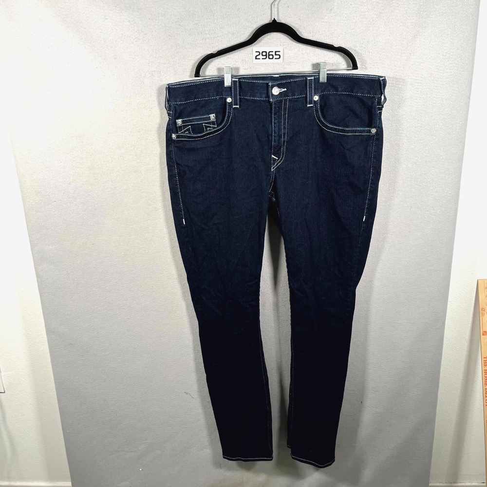 True Religion Jeans Mens 42 Blue Denim‎ Dark Wash Cotton Stretch Skinny Leg
